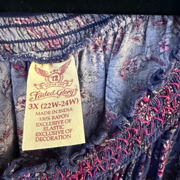 Faded Glory Blue and Pink Floral Blouse size 3X - Picture 3 of 3